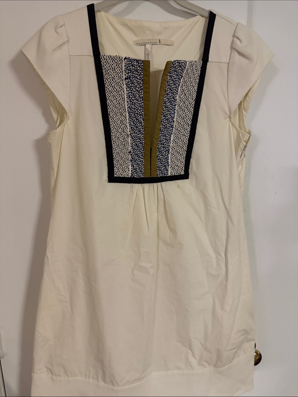 Cream Cap-Sleeve Dress Tunic Top with Contrast Bib
